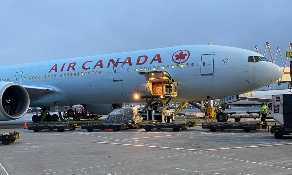Real photo: Air Canada aircraft being loaded with cargo on the ramp at Toronto Pearson