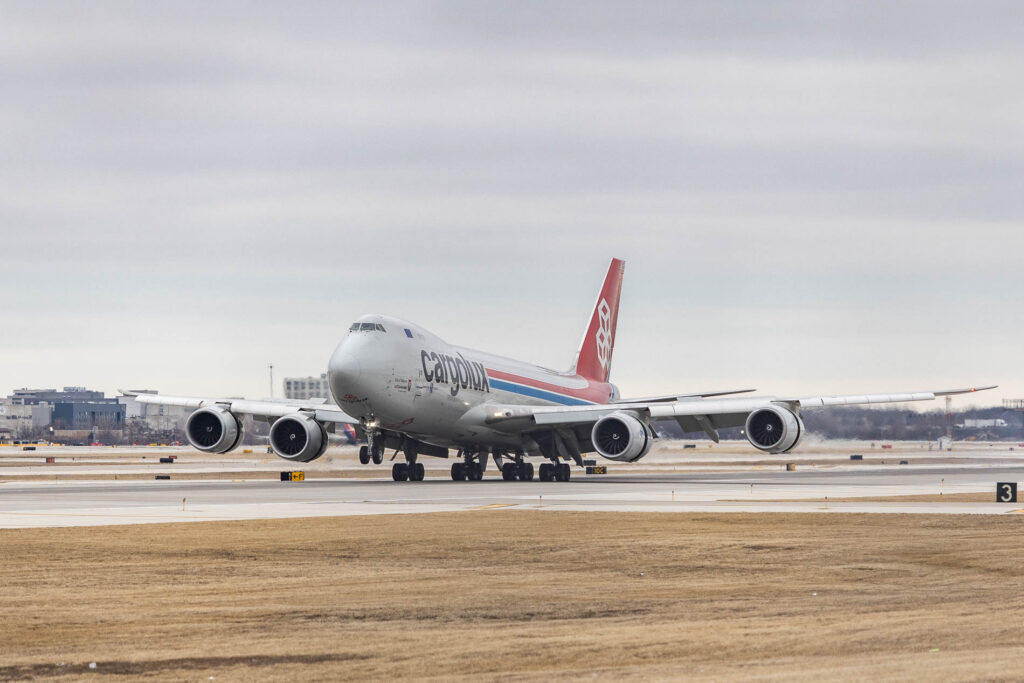Freighter aircraft on the runway at Chicago O'Hare